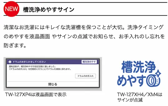 東芝 TW-127XP4 槽洗浄めやすサイン