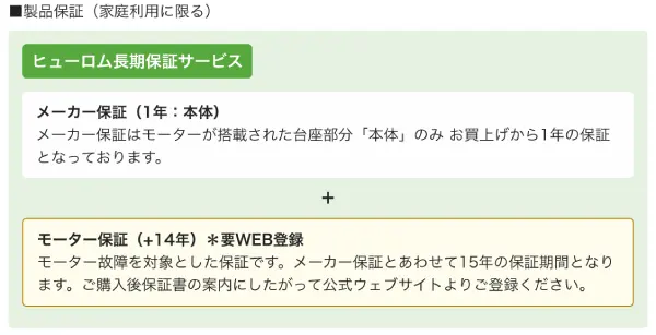 HUROM H70FT 保証期間